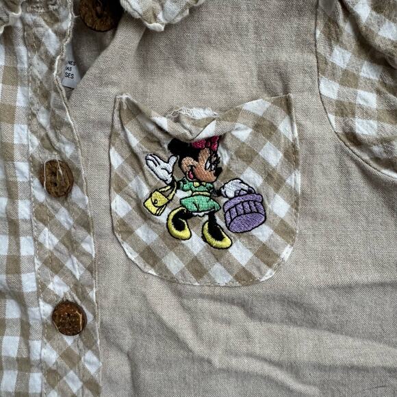 Vtg 1990s Disney Mickey’s Stuff Beige Plaid Minnie Mouse Button Down 12m - Picture 3 of 8